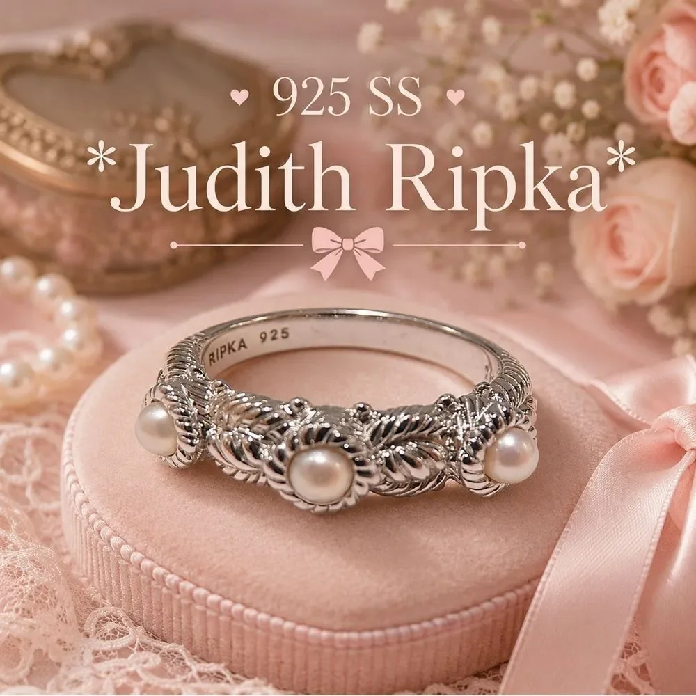 *Judith Ripka* 🌺COQUETTE🌺 Sz 6.75 925 SS Wrapped-Pearl Triple Cable Band Ring